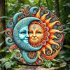 Iron Wall Art Sun and Moon Metal Decor Blue Gold Wooden Nordic Home