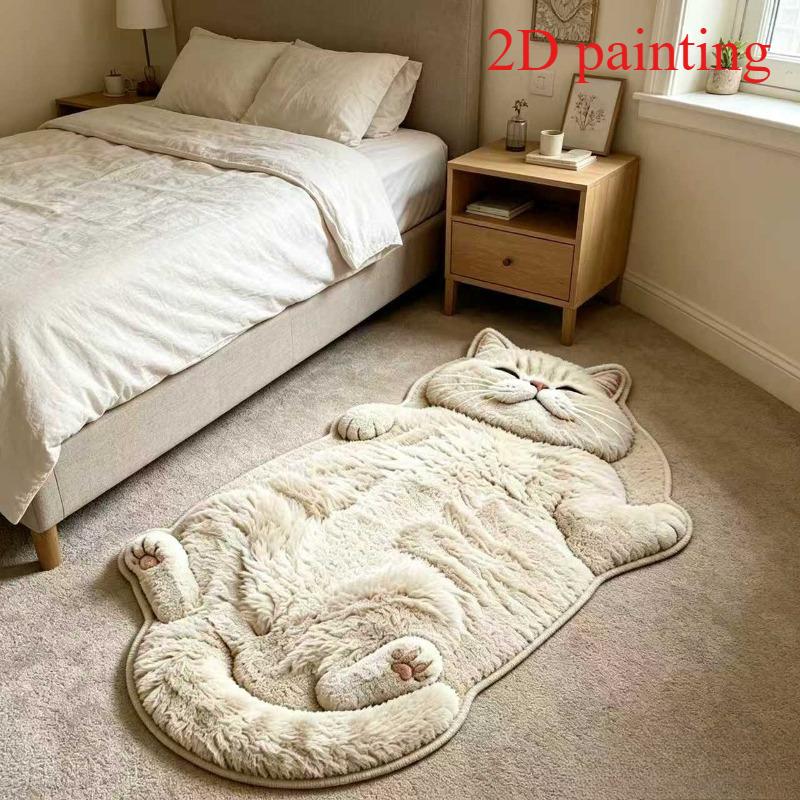 Schattige Slapende Kat Tapijten voor Woonkamer 2D Simulatie Kat Slaapkamer Decor Tapijt Pluizig Zacht Pluche Kleed Huis Verdikken Vloermat 50x100cm brown