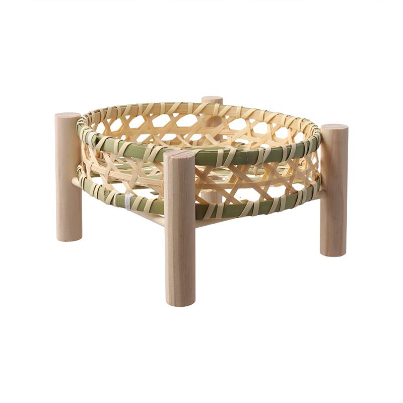 1set Multi Layered Basket Rustic Wooden Frame Fruit Basket For Home Kitchen Bamboo Weaving Basket Small 18/20cm