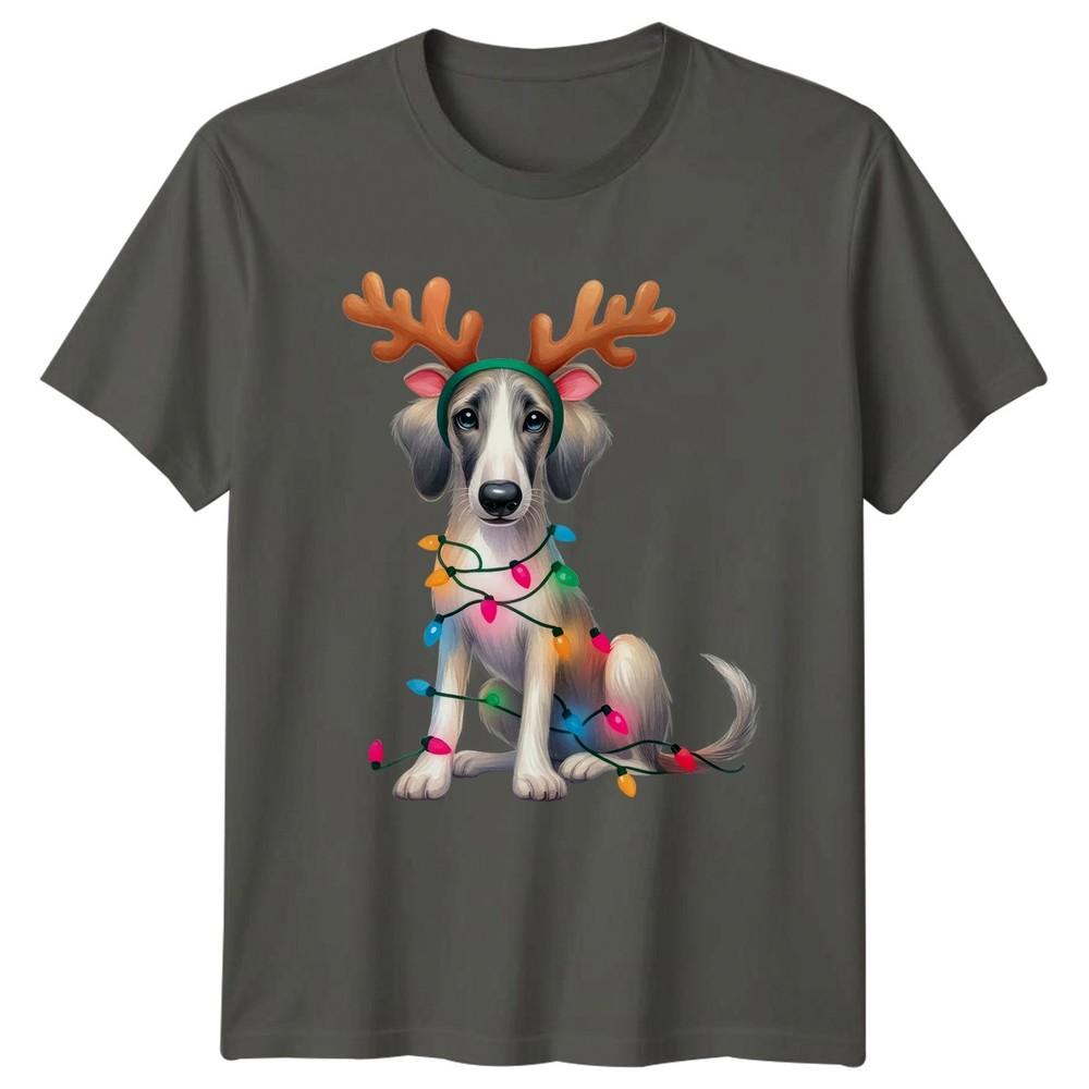Christmas Dog Reindeer Antlers Lights Animals Holiday Unisex Unisex Graphic Tee S