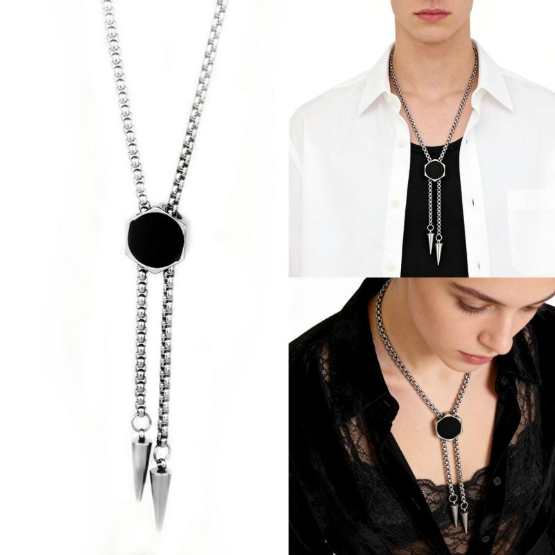 Stainless Steel Bolo Necklace With Hexagonal Pendant Detail For Lightweight Comfort In Casual And Business Settings