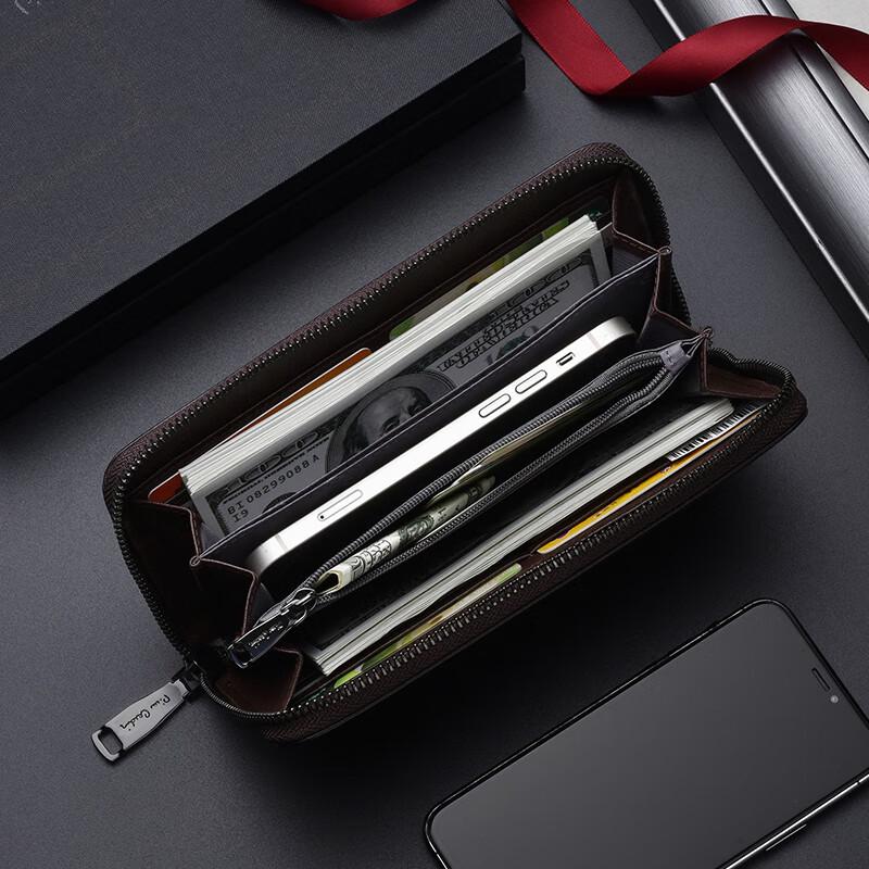 Pierre Cardin Men's Business Genuine Leather Zipper Clutch Wallet