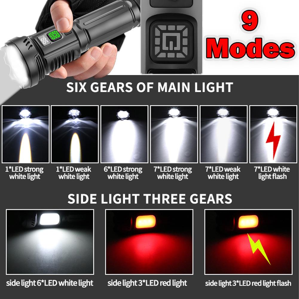 NEWEST High Power LED Flashlights 18650 USB C Rechargeable Tactical Flash Light Powerful Torch Waterproof Hiking Camping Lantern