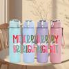 1PC Merry And Bright Festive Letter Text Print 750ml Color Plastic Sports Water Bottle Leakproof Flip Straw Lid Suitable for Sports Office Home Use
