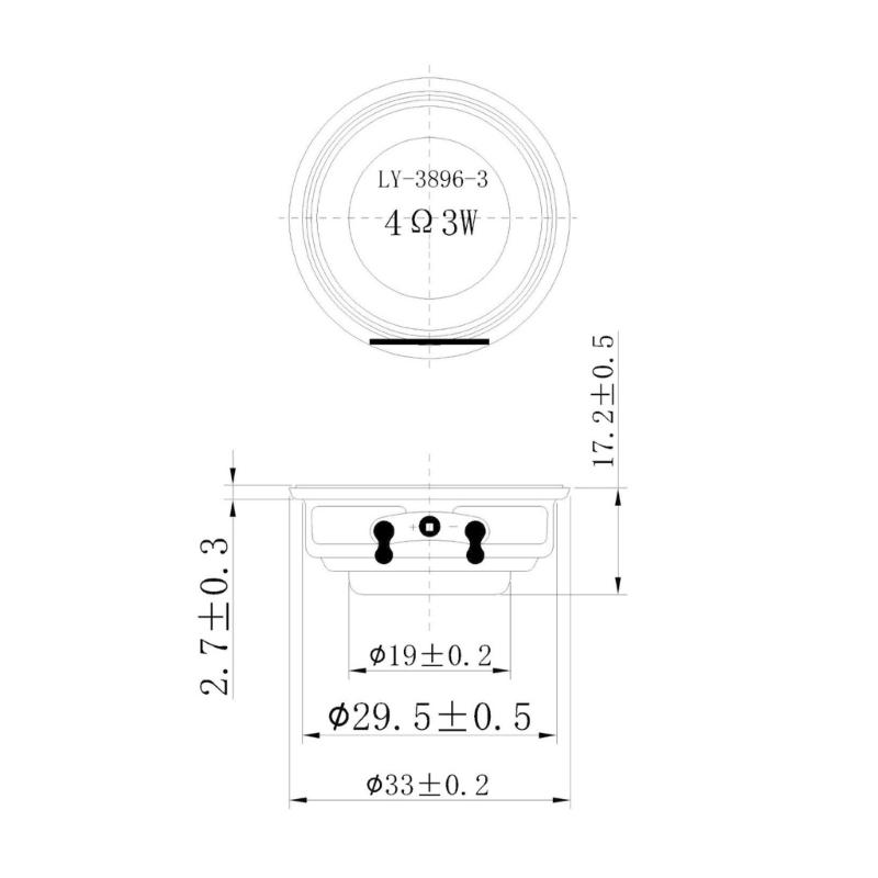 33mm 4Ohm 3W Round Rubber Edges Speaker Driver With Two Magnets Structure And Aluminum Concave Diaphragm