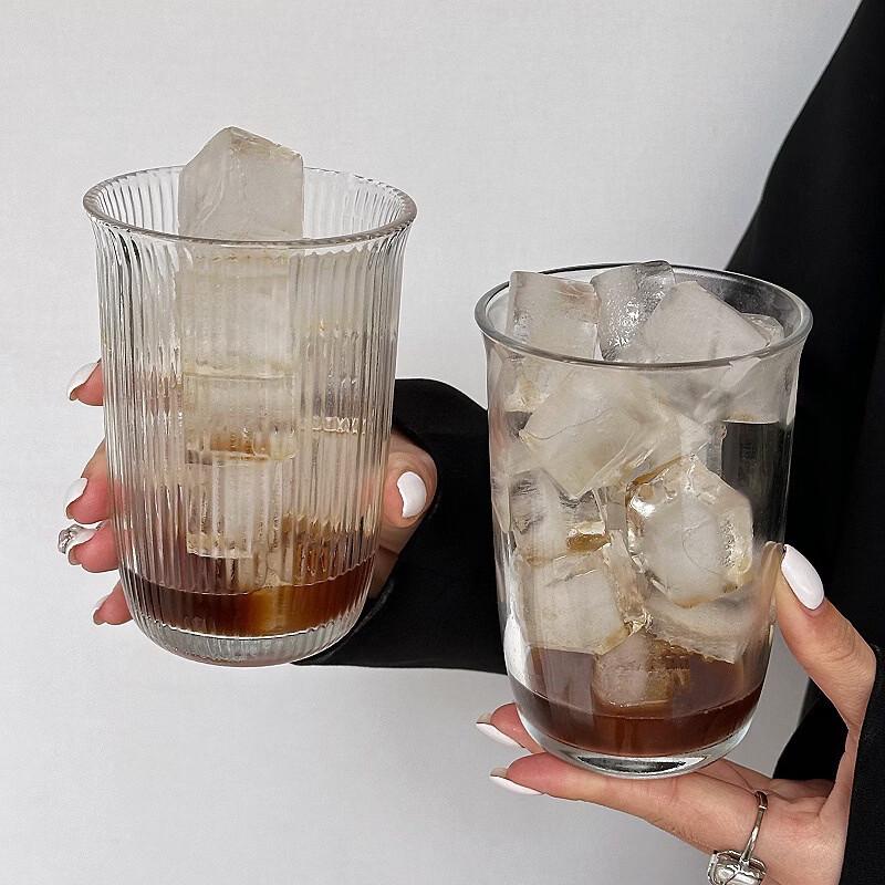 OLOEYins Striped Glass Coffee Cups, 400ml (Set of 3)