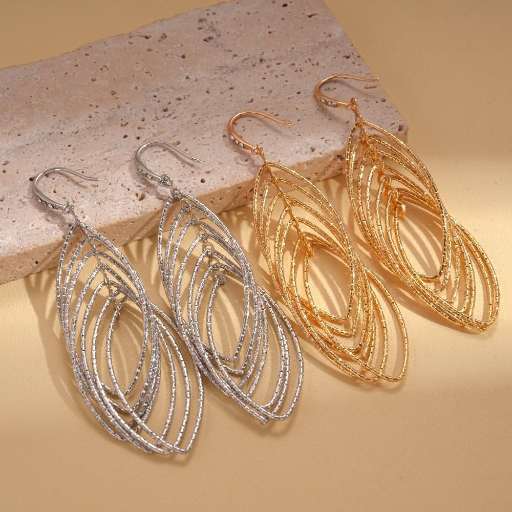 Oval Hollow Metal Hollow Earrings Gold Silver Ear Clip Trendy Long Tassel Dangle Earrings Party