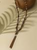 Bohemian Vacation Style Wooden Handmade Bead Pendant Necklace Long Sweater Chain Pu Leather Tassel Boho Jewelry Suitable for Women's Daily