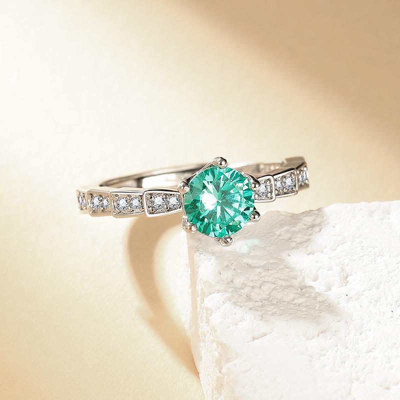 Eight Hearts & Arrows Blue-Green Moissanite Diamond Open Ring for Women Adjustable Open Size