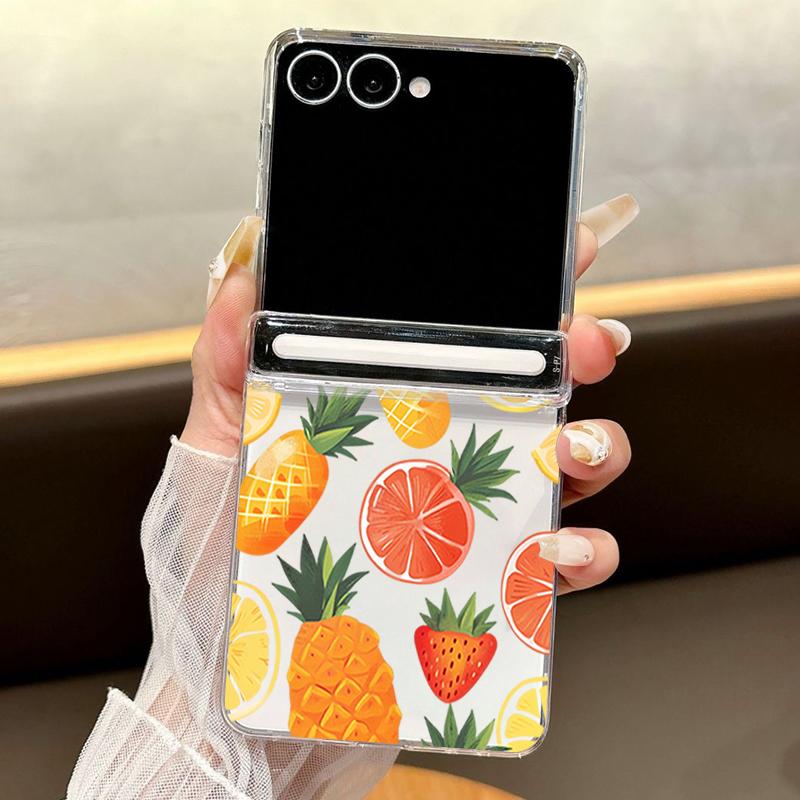 Magnetic Clear Hard Phone Case For Samsung Galaxy Z Flip7 FE Flip6 Flip5 Flip7 6 Cherry Fruit Pattern Transparent PC Back Cover