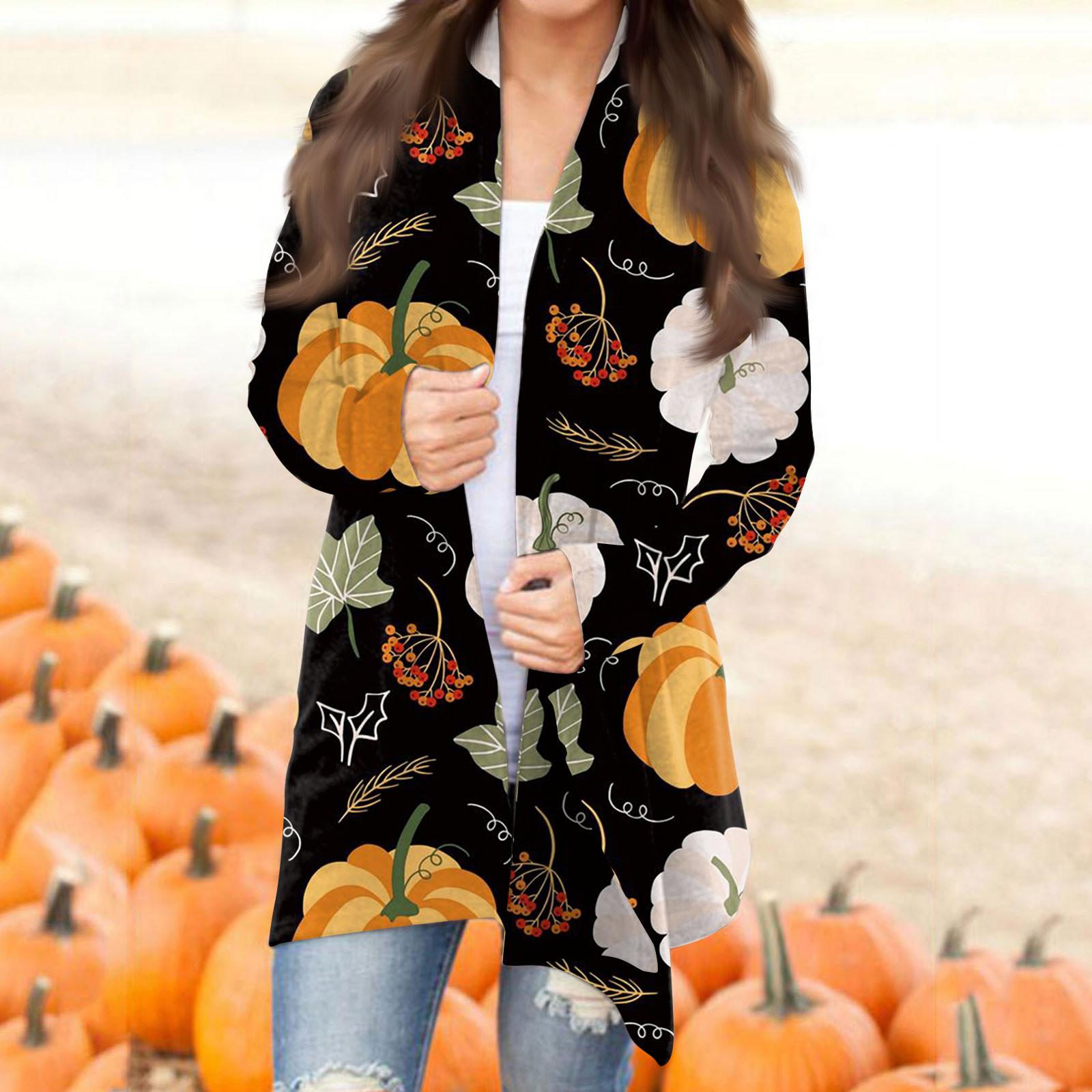 

Женская модная повседневная куртка-кардиган средней длины с длинным рукавом и принтом на Хэллоуин L