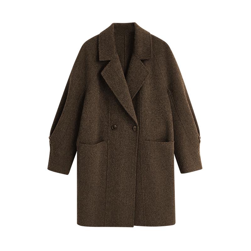INMAN Women's Double-Faced 100% Wool Lapel Overcoat