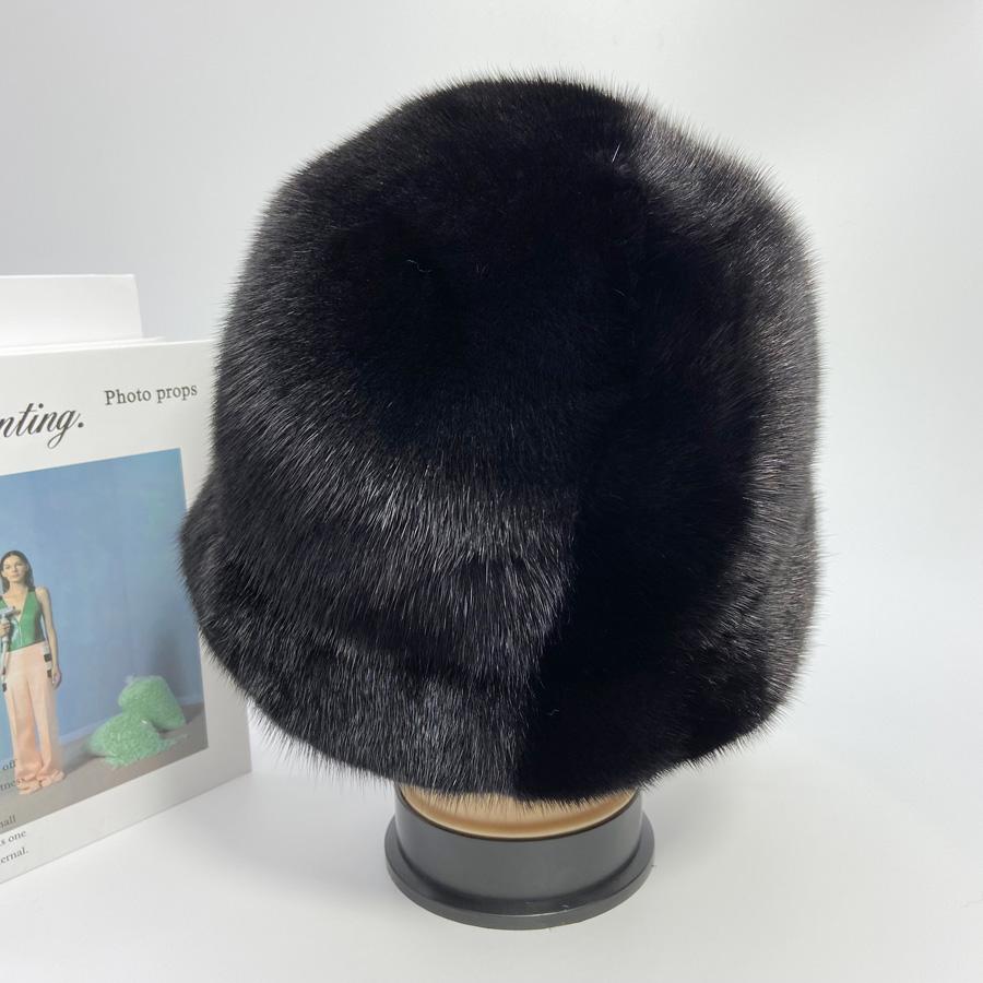 Dámská zimní čepice luxusní norková čepice Pevná módní kbelík Klobouk Domo Soft Brim Outdoor Ushanka nadýchaný Stylový originální čepice z norkové kožešiny