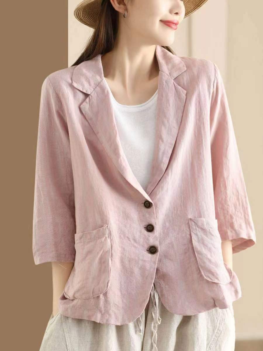 

Johnature женские винтажные пиджаки в стиле пэчворк с карманами, однотонные пальто, весенние пиджаки с семью рукавами и пуговицами One Size розовый