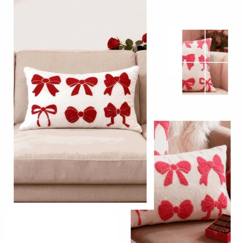 Throw Pillow Case with Tufted Embroidered Bows Design Decorative Cushion Cover for Elegant Living Room Bedroom Decors