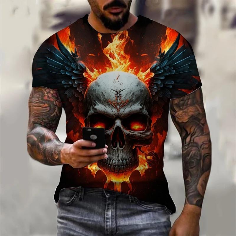 T-shirt Imprimé Crâne Vintage Été Homme Imprimé Diable Manches Courtes Mode Col O Street T-shirts Homme