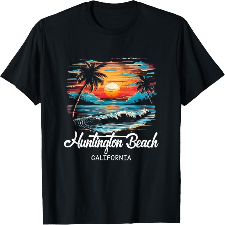 

Family Vacation Retro Sunset California Huntington Beach T-Shirt XXXXXL чорний