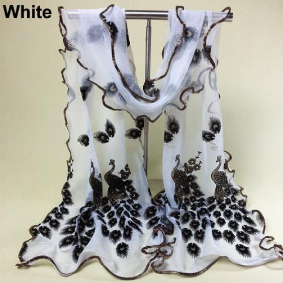 Women Peacock Flower Embroidered Lace Scarf Long Soft Wrap Shawl KTB