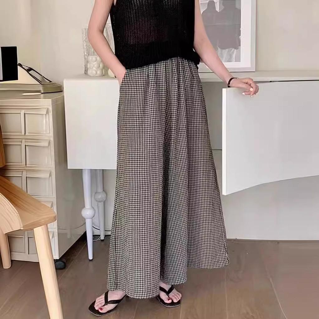 Women's Spring and Autumn Plus Size Thin Loose Wide Leg Trousers Thin Section Breathable Comfortable Elastic Waist Trousers