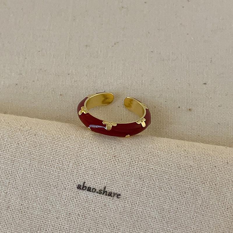 Vintage Red Drip Oil Open Ring Women Geometric Cool Sweet Exquisite Adjustable Band Fashion Accessory Christmas New Year Gift