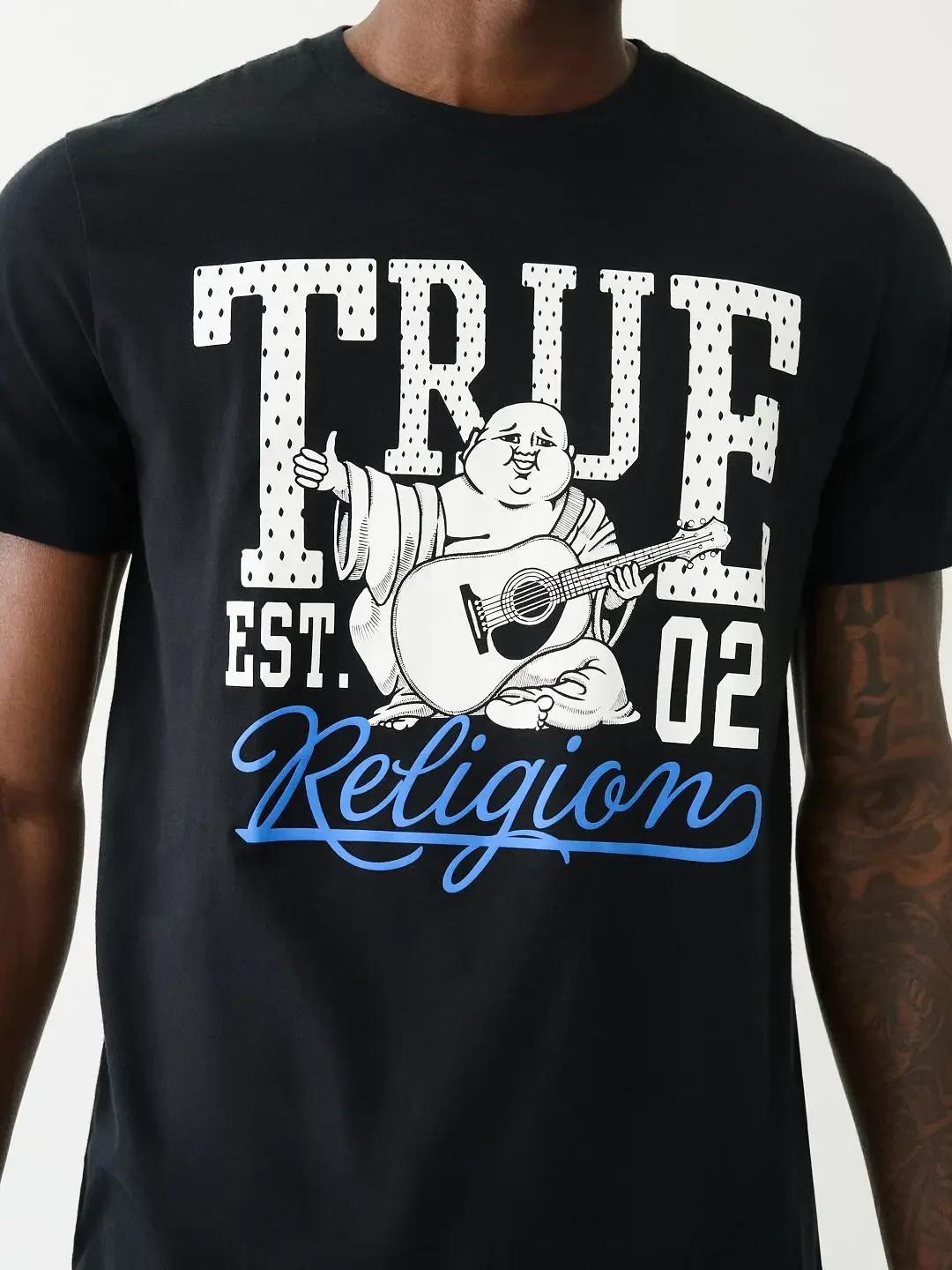 

Vintage Casual T-shirt Men True Religion Short Sleeves Men Unisex Loose Graphic Crew Neck T-shirt Printed Oversized Men Top Tees M