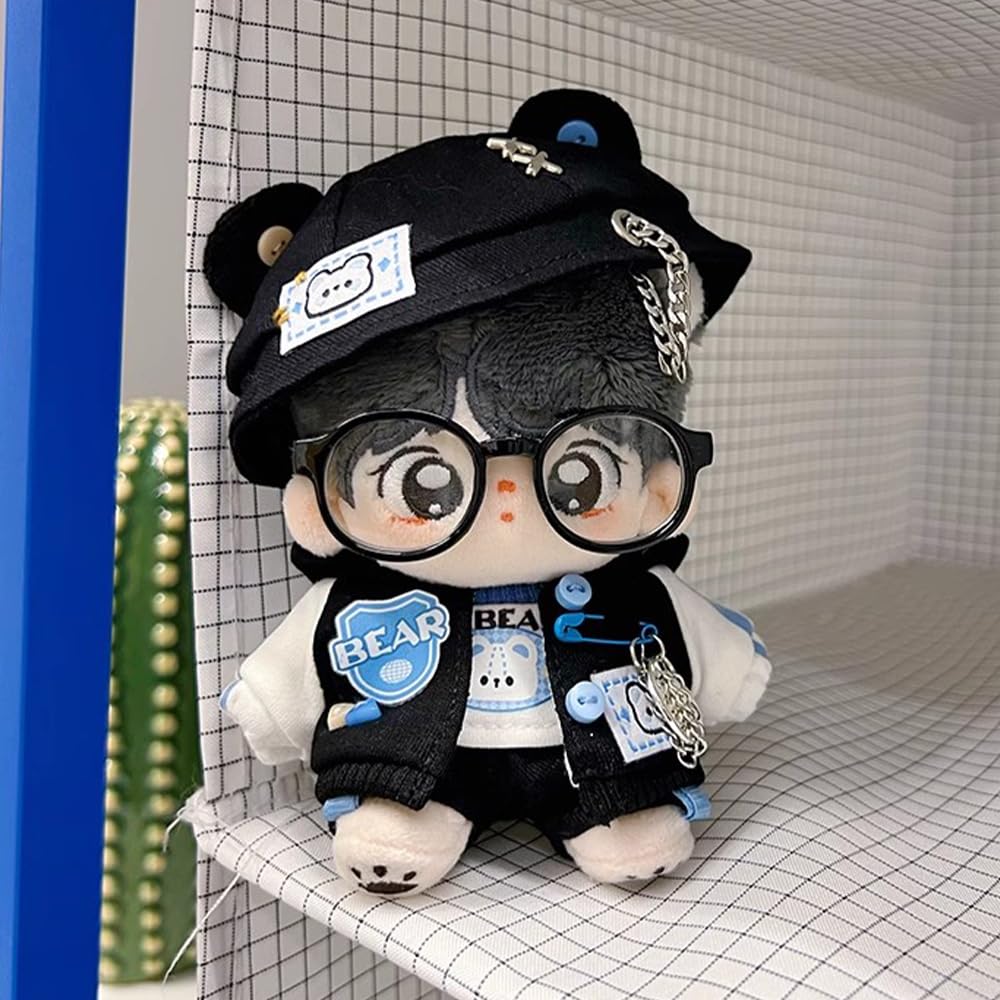 niannyyhouse 10cm stuffed animal canvas parkour bear cotton dress doll accessories clothes, hat, jacket, shorts, vest, shoes, glasses, set, doll, up,