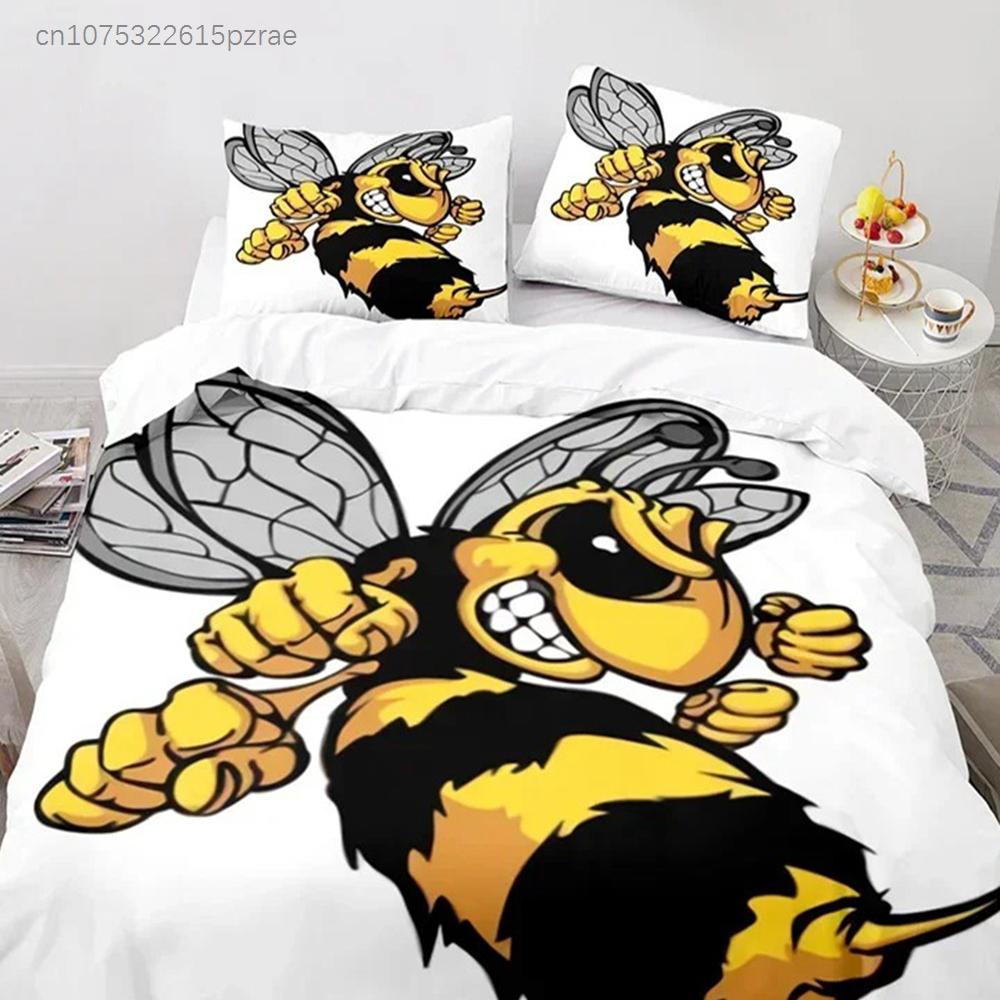 Capa de Edredom Abelha de Desenho Animado Conjunto de Roupa de Cama Inseto Abelha Microfibra Capa de Edredom Animal Selvagem King Para Adolescentes Meninos Decoração de Casa Kawaii