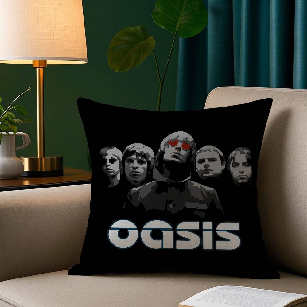 O-Oasis Rockband Kissenbezug Kurzplüsch Druck Kissenbezug Quadratische Wurfkissenbezüge Sofa Heimdeko