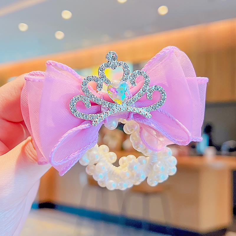 Princess Crown Pearl Hair Ties for Girls - Korean Style Bun and Ponytail Accessories