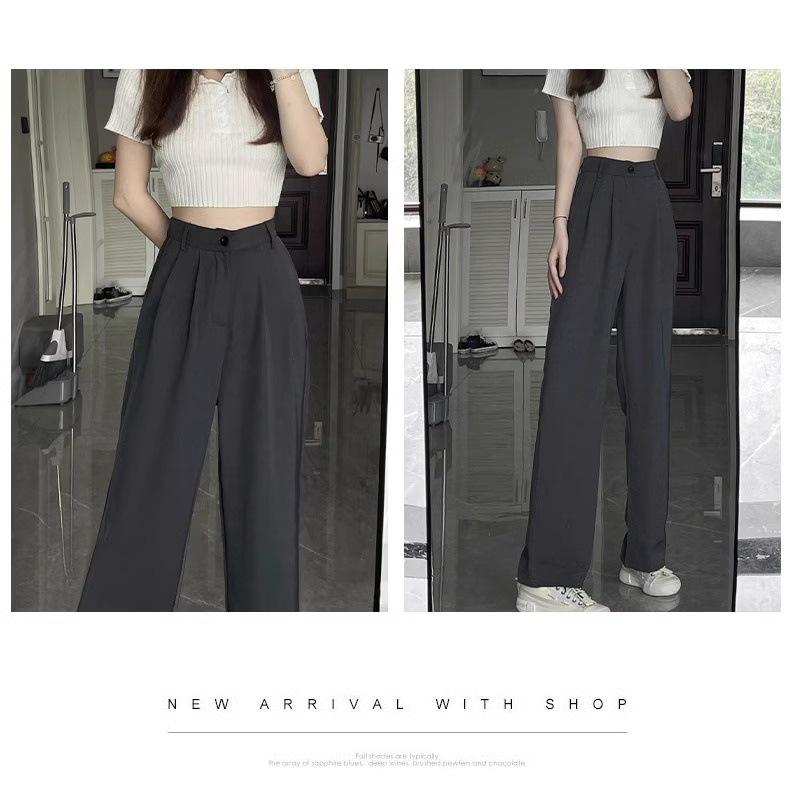 2024 Women's High-Waist Black Wide-Leg Suit Pants—Slim, Casual, High-Grade Drape for Spring