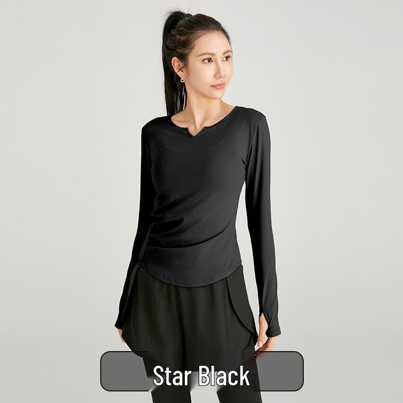 Women's Slimming V-neck Long Sleeve Fitness Top - Solid Color, Versatile for Outdoor and Yoga.
