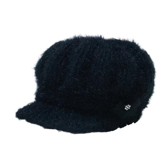 Women Knitting Hat Extended Brim Thickened Plush Winter Hat Solid Color Flower Decor Warm Hat Fashion Accessories
