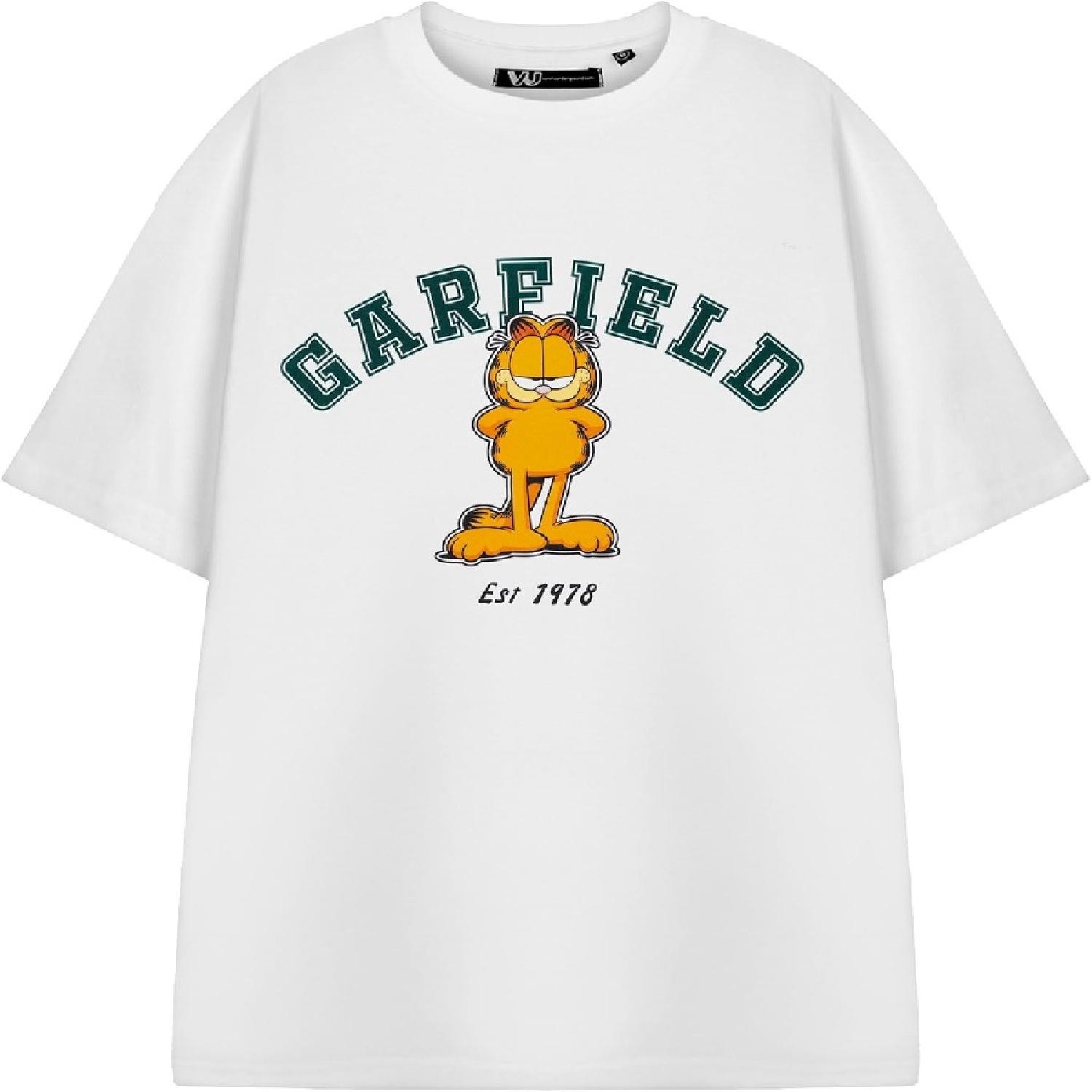 

Футболка Garfield для взрослых _ Белая с коротким рукавом, университетская футболка для мужчин и женщин _ Топ с изображением кота в стиле Collegiate Varsity S белый