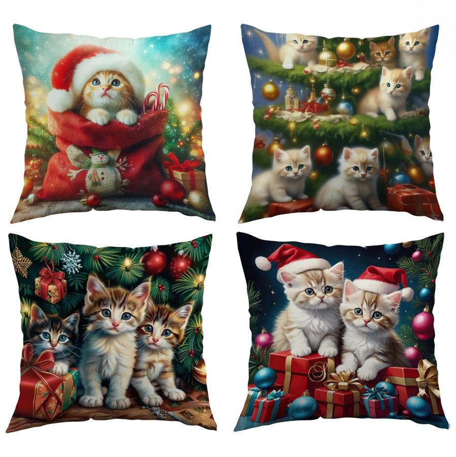 Christmas Cute Pet Series Printed Cushion Covers Super Soft Short Plush Printed Sofa Decorative Cushion Covers for Home