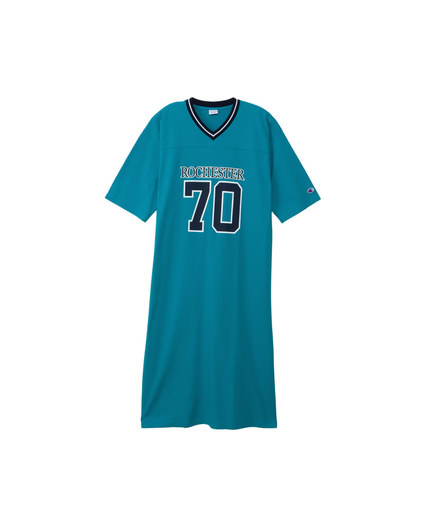 

Champion Casual Long Sleeve Shirt Loose Graphic Teal Women s V-Neck Dress, 100% Cotton, Fit, Print, Blue, CW-B304