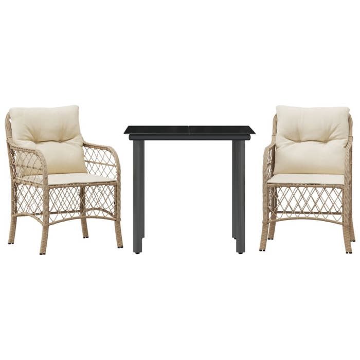 VidaXL Bistro Set with Cushions 3 Pcs, Garden Table and Chairs, Outdoor Furniture Set Balcony, Modern, 3212145