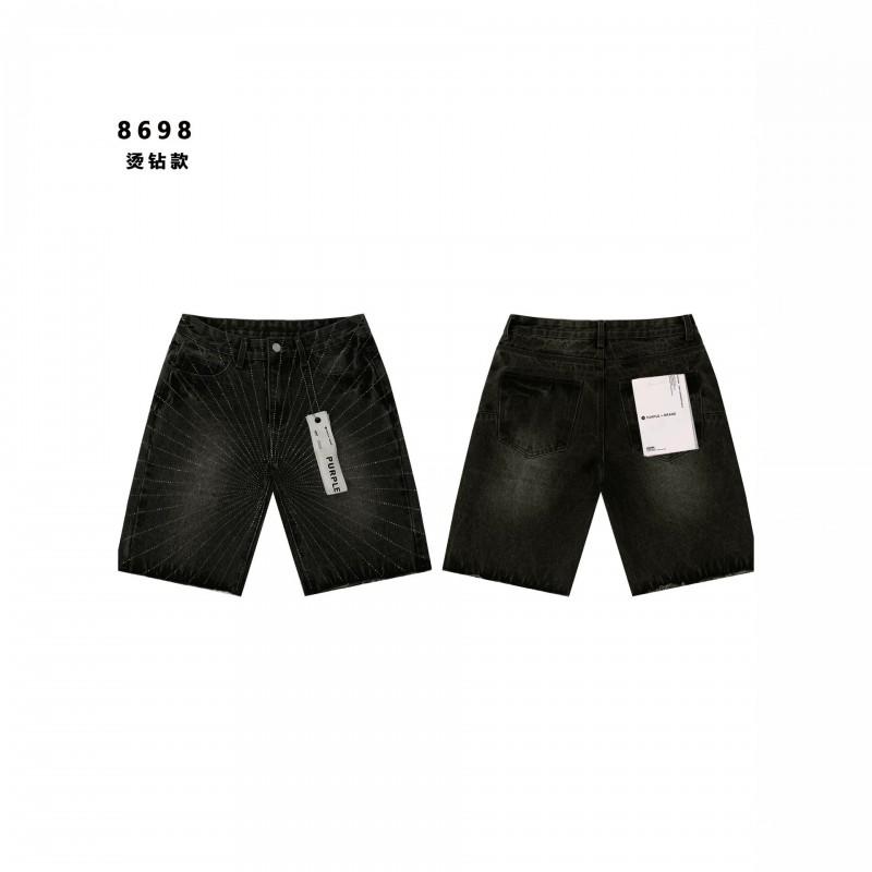 Lila Vintage Gewaschene Jeansshorts Herren Entspannte Gerade Passform Lässige Streetwear