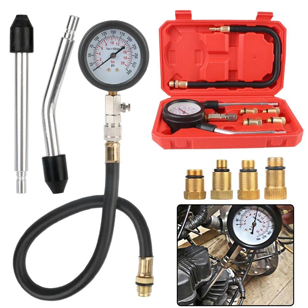 Auto Pressure Gauge Compression Tester Petrol Engine Compression Tester Kit 0-300 PSI Fuel Cylinder Pressure Gauge Tool