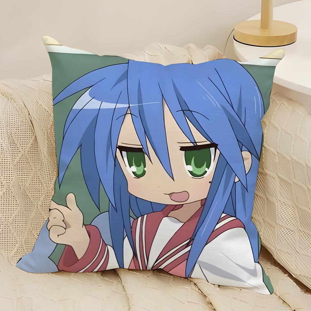 Anime Lucky Star Pillow Case Natural Linen DoubleSided Printing Sofa Home Decor Cushion Cover