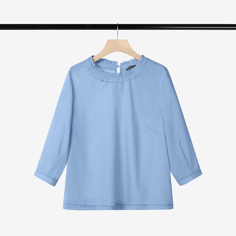 

Жіноча повсякденна однотонна вільна блузка з круглим вирізом ZANZEA з рукавом 3/4 5XL синій