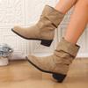 Größe 35-43 Vintage Khaki Wildlederimitat Knitter Quadrat Sehr Damen Stiefeletten Herbst Winter Neue Mode Sexy Party Kleiderschuhe