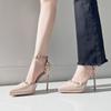 Nude Hollow Word with Sexy Waterproof Table Sandals Pointed Rivets High Heels Versatile French Waterproof Table