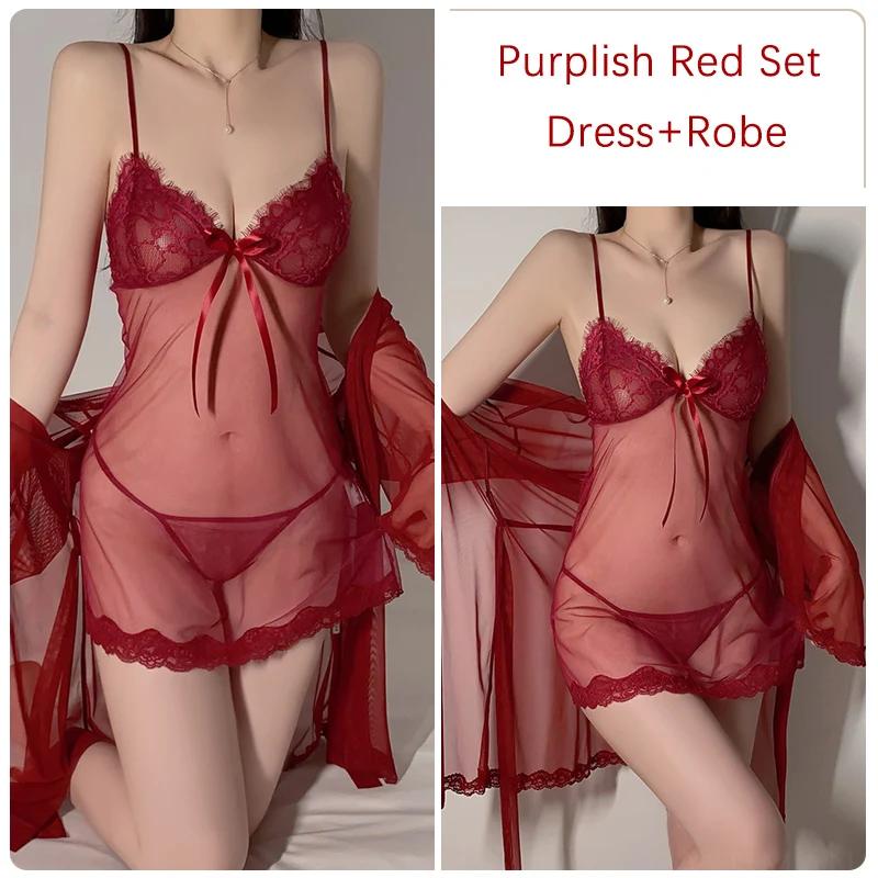 Dame Silke Pyjamassett Gjennomsiktig Mesh Gjennomsiktig Spaghettistropp Pyjamas Dame Nattkjole Sexy