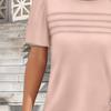 Women Summer T-shirt Round Neck Short Sleeve Tee Shirt Solid Color Lines Texture Loose Fit Pullover Tops Daily Wear
