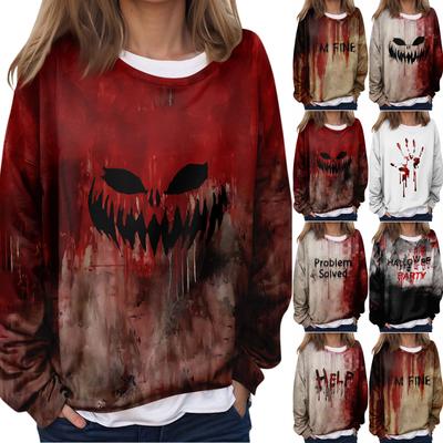 Moda casual feminina Halloween estampado manga comprida gola redonda moletom camada pulôver top