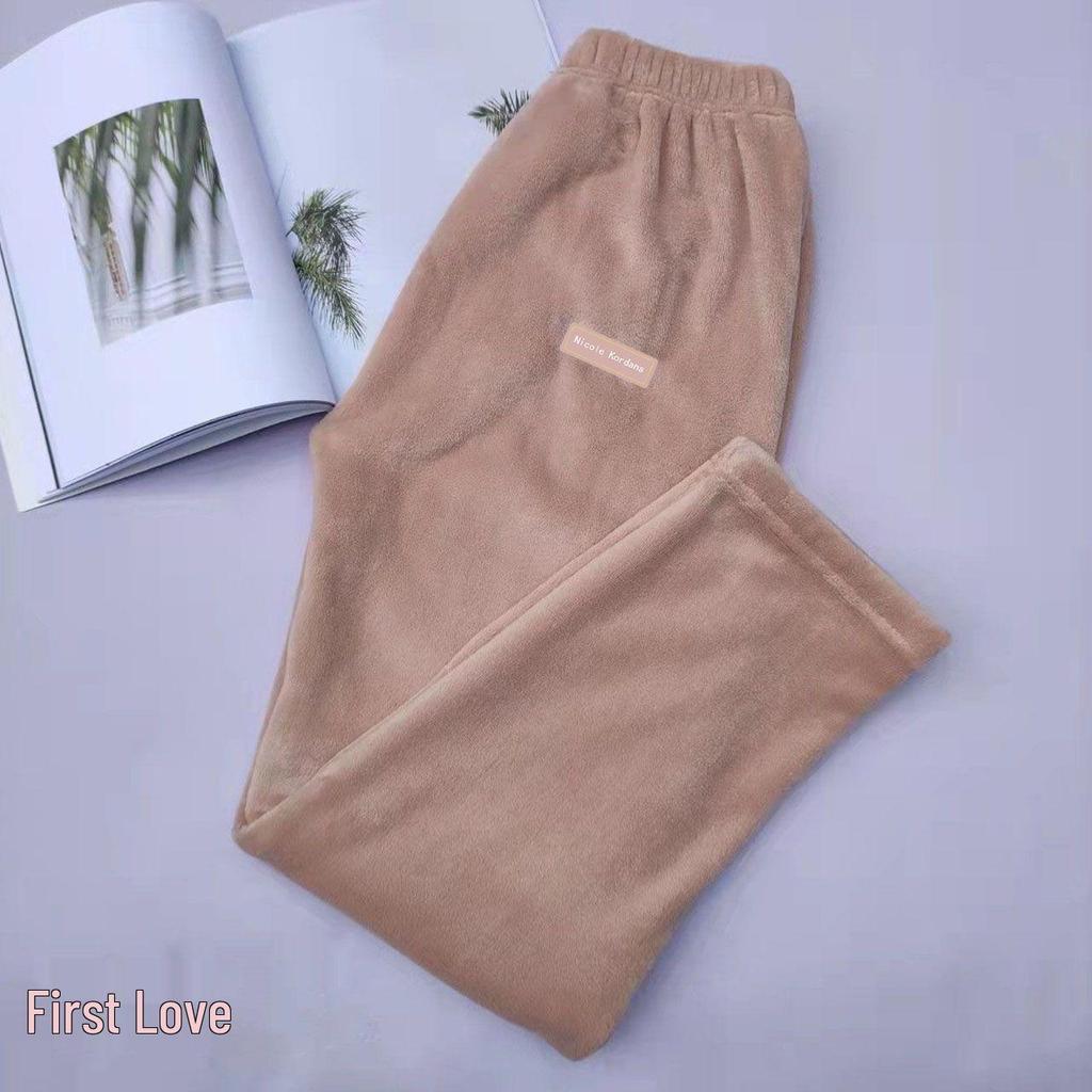 Women's Plus Size Coral Fleece Open Hem Warm Pajama Pants - Thick, Winter, Loose-Fit, Slimming