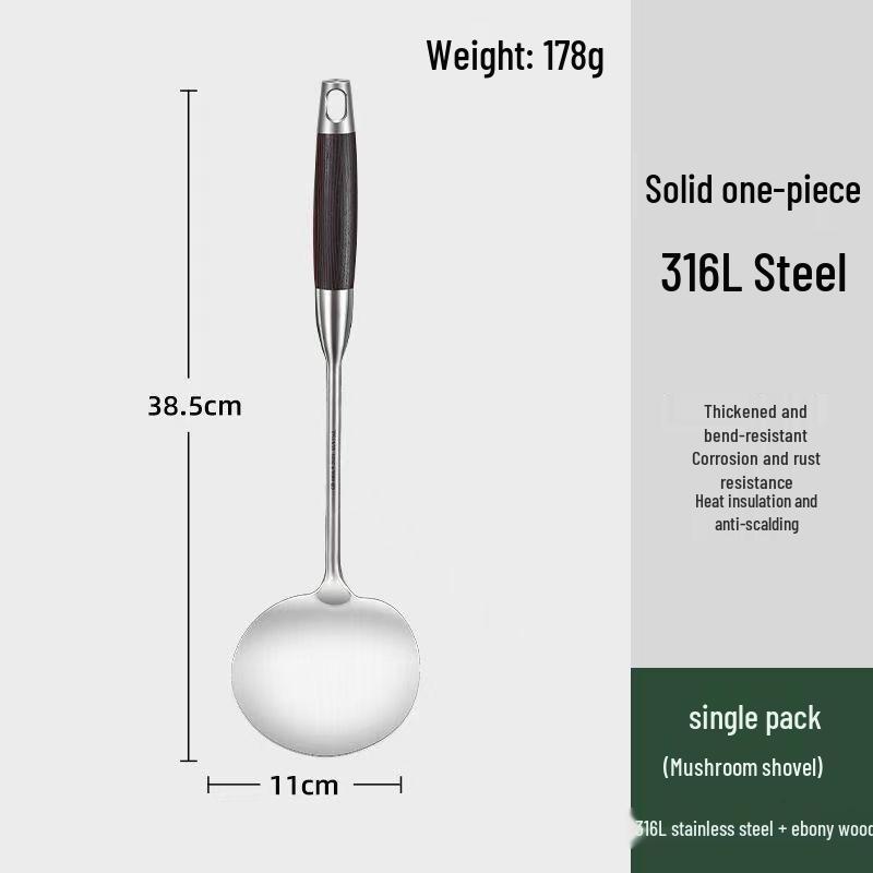 Mushroom Wooden Handle Stainless Steel Stir-Fry Wok Spatula