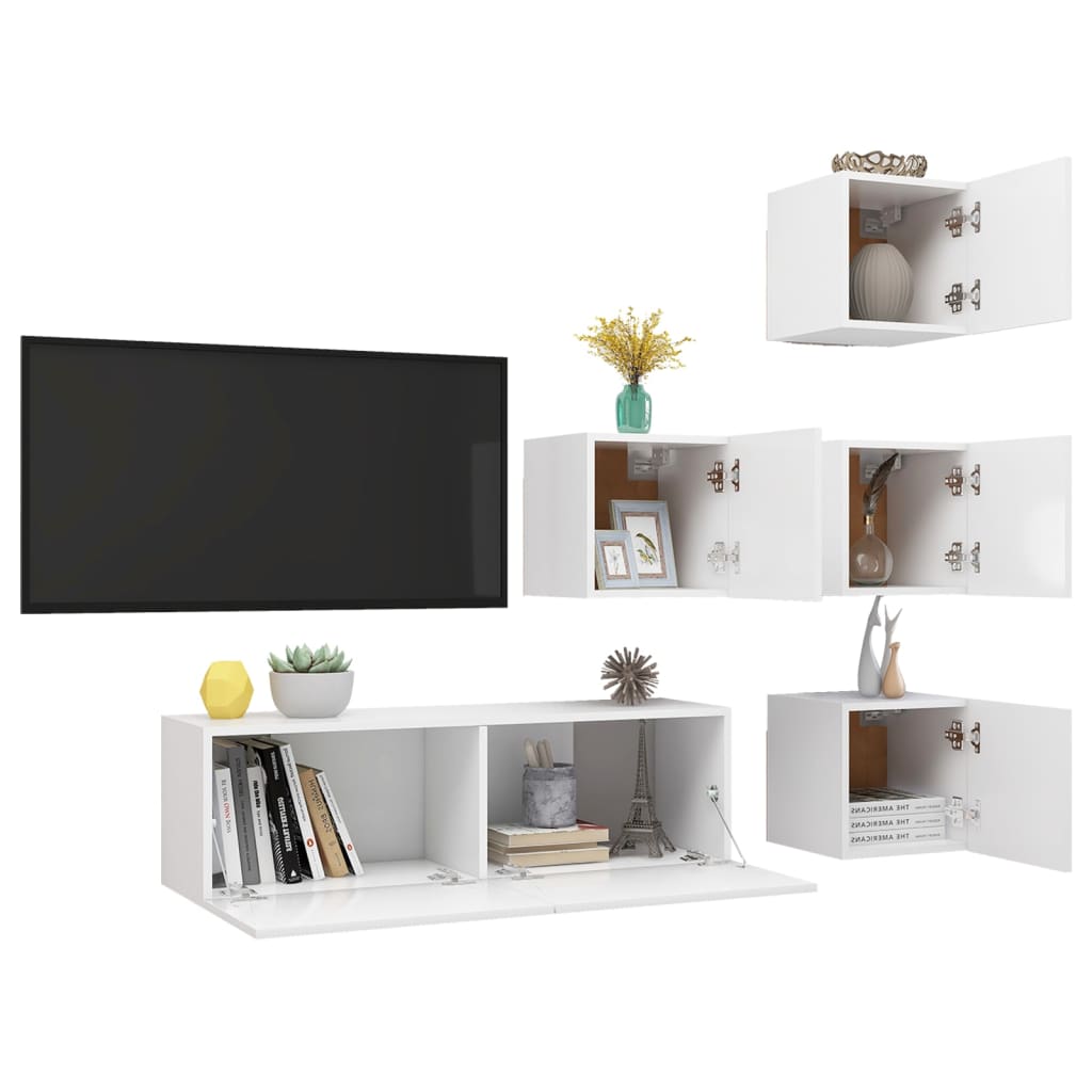 5 piece TV cabinet set white particleboard