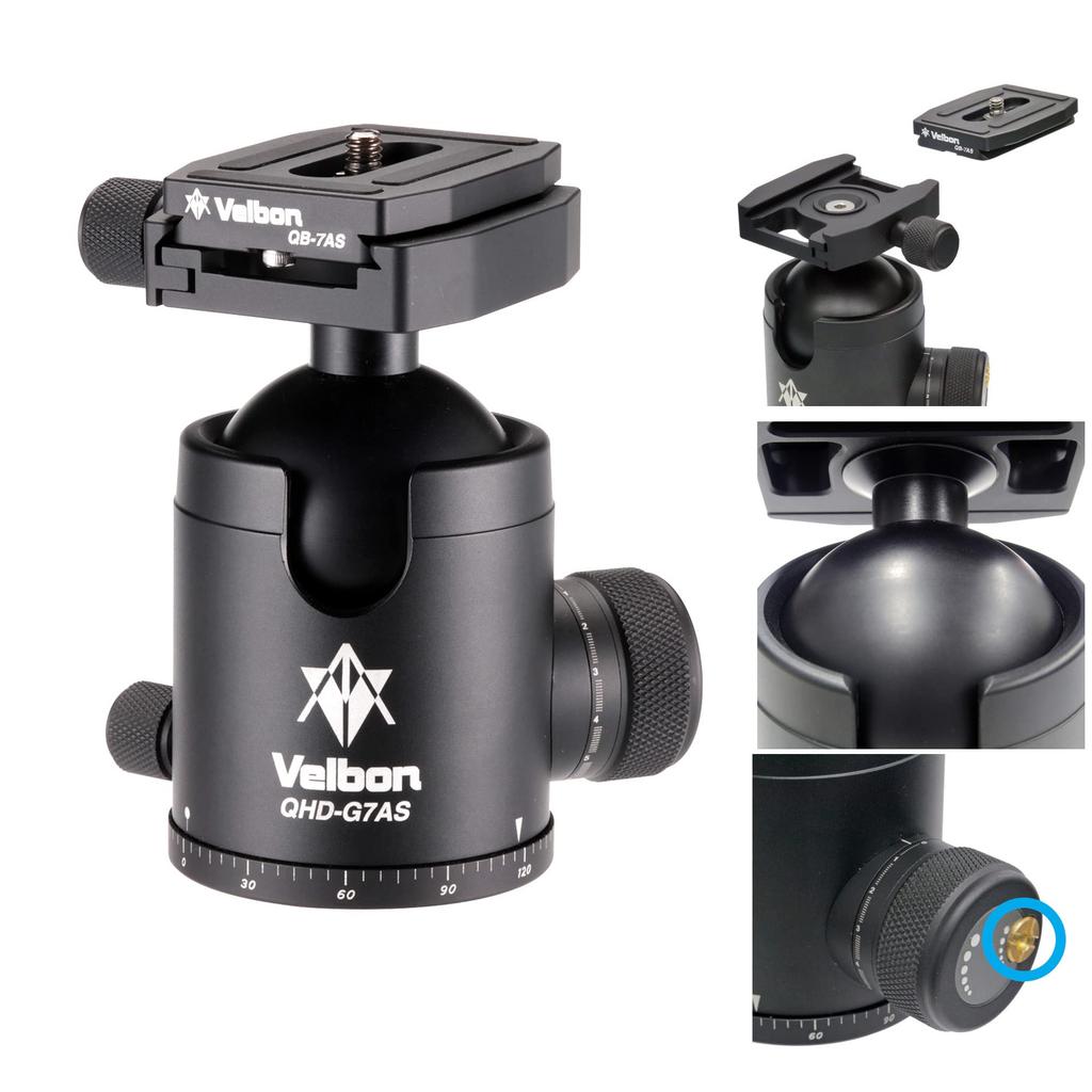 Velbon AZ Large Ball Machined Aluminum with Torque Horizontal Panning for DSLR and Mirrorless 0017915859074 QHD-G7AS Head, Arca-Swiss Compatible,