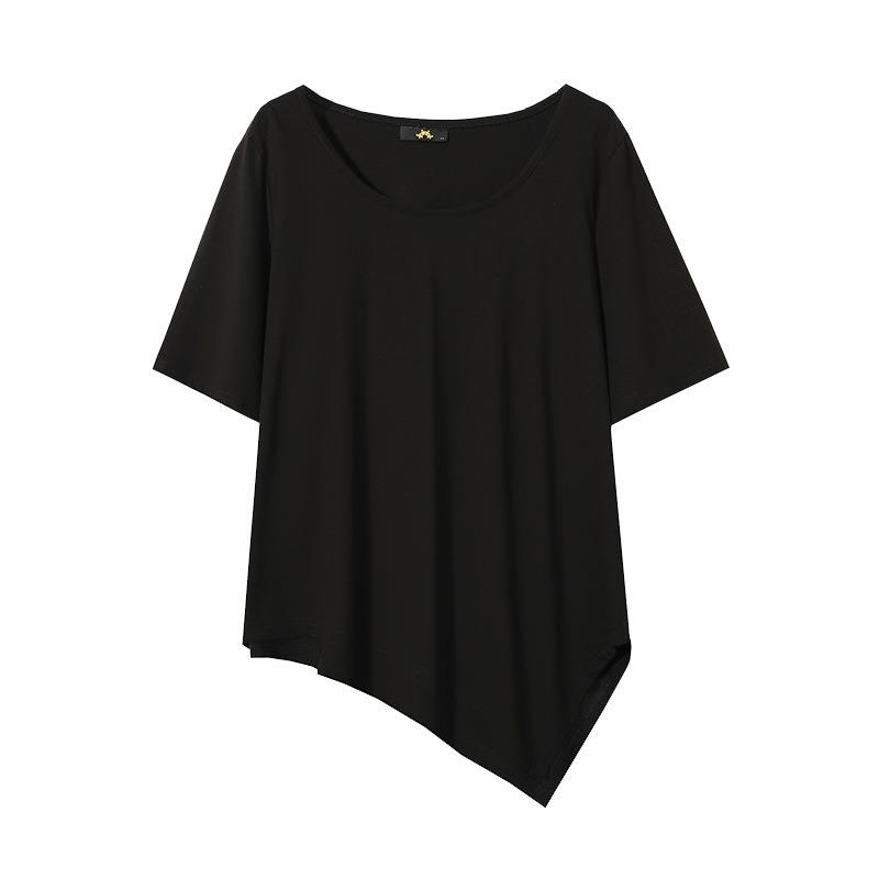 Plus Size Women's Summer New Solid Color Simple Irregular Short Sleeve Loose Top